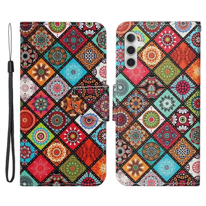 Flip Cover Samsung Galaxy A54 5G Patchwork Med Lanyard