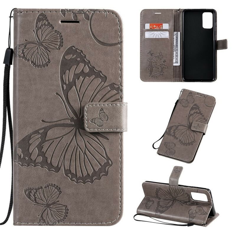 Flip Cover Samsung Galaxy S20 Plus / S20 Plus 5G Med Snor Kæmpe Sommerfugle Med Rem