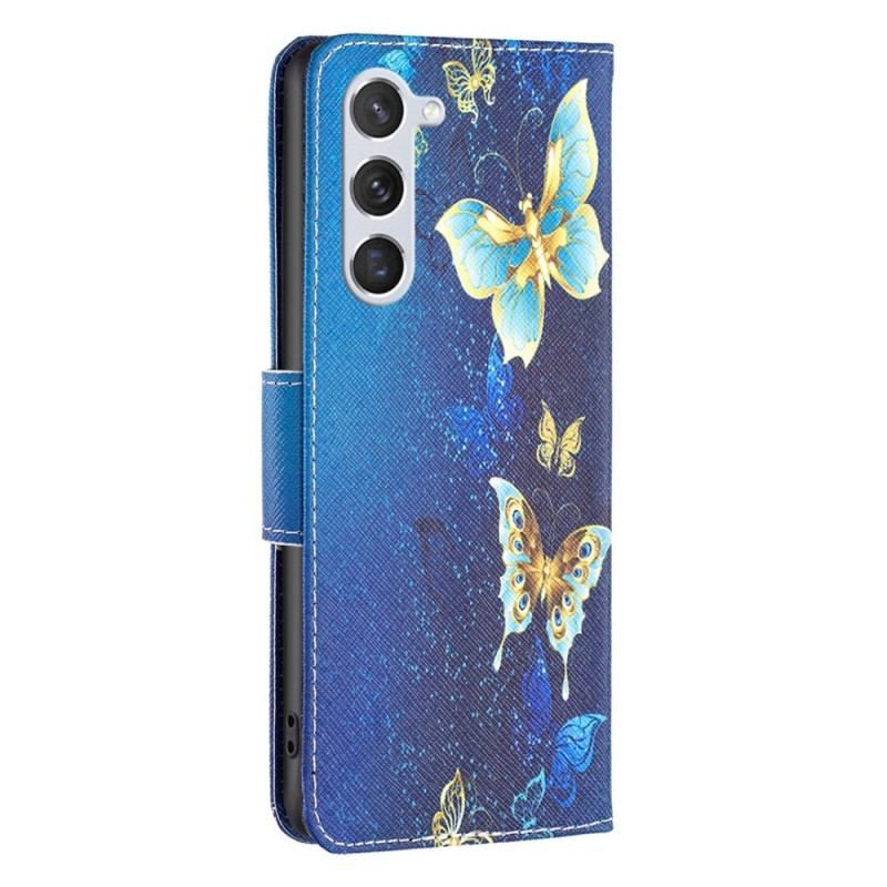 Flip Cover Samsung Galaxy S23 5G Gyldne Sommerfugle