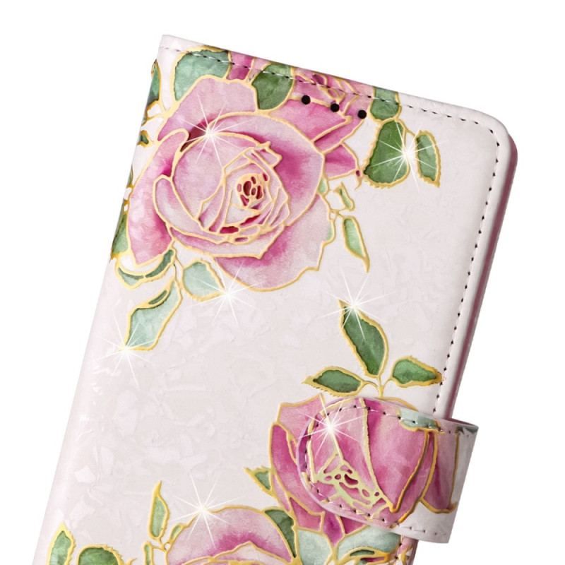 Flip Cover Samsung Galaxy S23 5G Rfid-blomster Med Snor