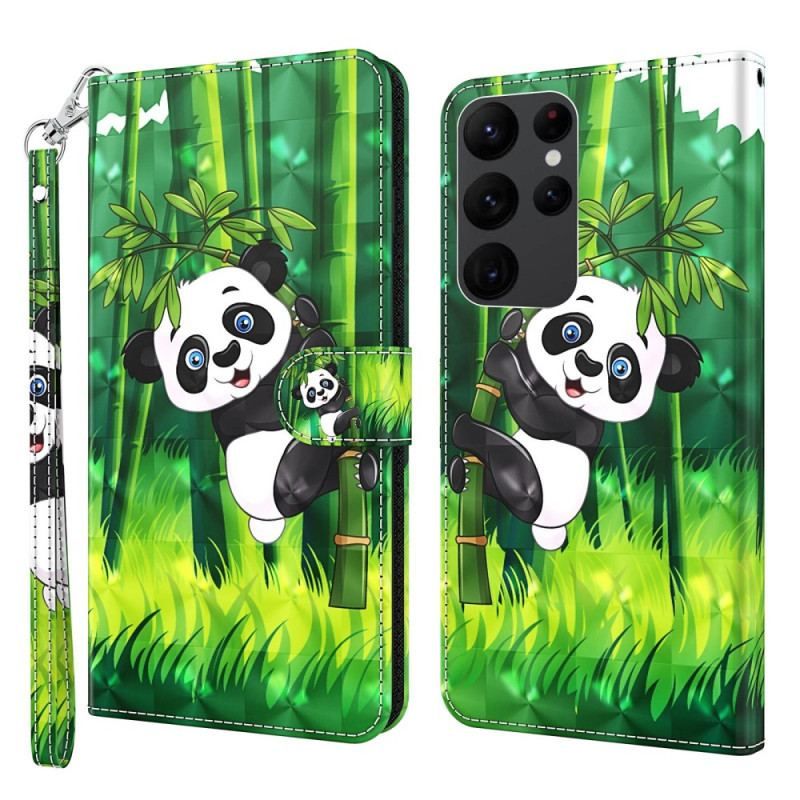 Flip Cover Samsung Galaxy S23 Ultra 5G Med Snor Bambus Panda Med Snor