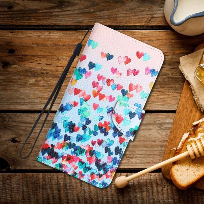 Flip Cover Samsung Galaxy S23 Ultra 5G Med Snor Kun Strappy Hearts