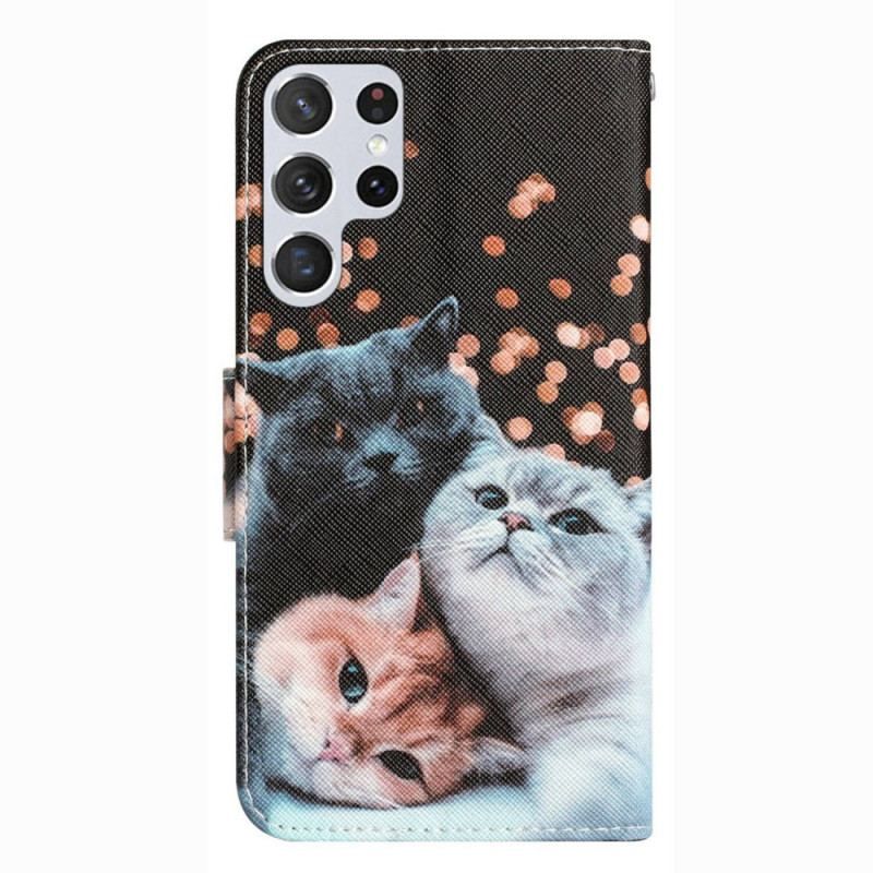 Flip Cover Samsung Galaxy S23 Ultra 5G Med Snor Kun Thong Cats