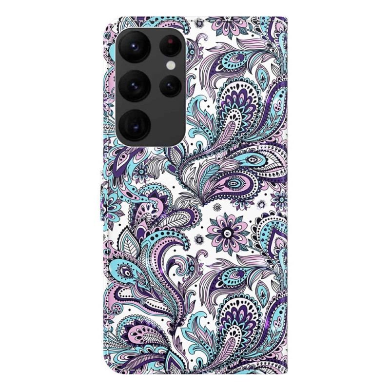 Flip Cover Samsung Galaxy S23 Ultra 5G Med Snor Strappy Paisley Mønster