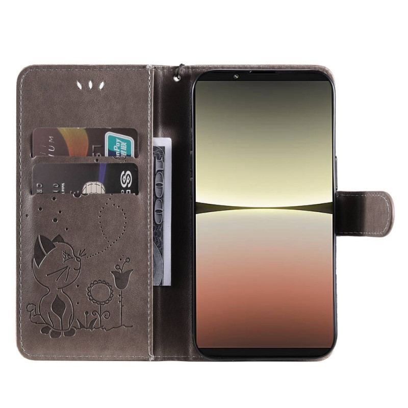 Flip Cover Sony Xperia 5 IV Med Snor Kat Og Bi Med Snor