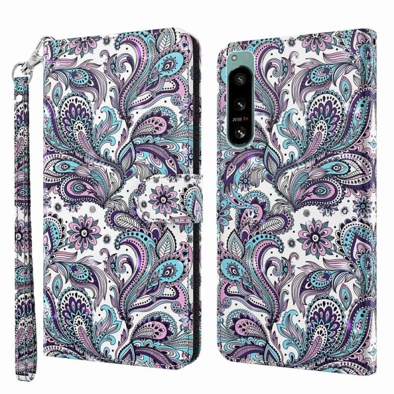 Flip Cover Sony Xperia 5 IV Med Snor Strappy Paisley Mønster