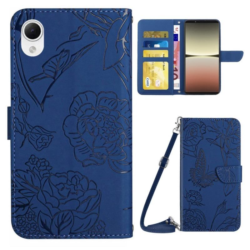 Flip Cover Sony Xperia 5 IV Sommerfugle Med Skulderrem