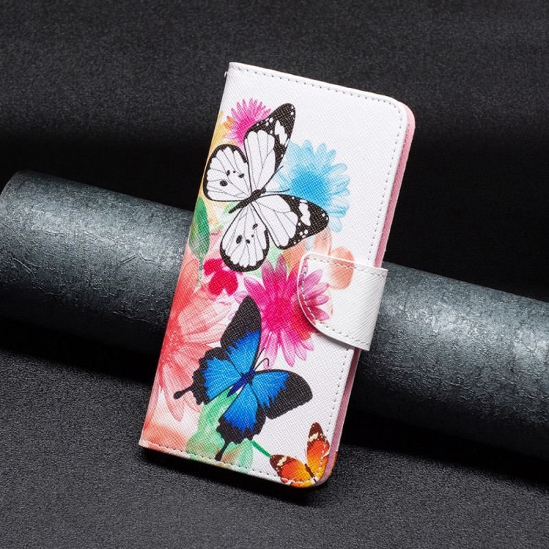 Flip Cover Xiaomi 12 / 12X Malede Sommerfugle Og Blomster