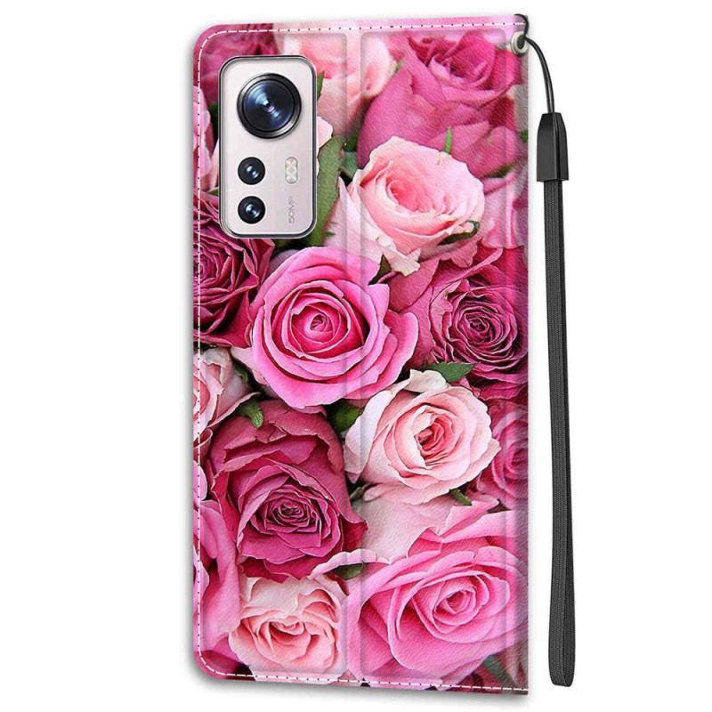 Flip Cover Xiaomi 12 / 12X Med Snor Strappy Floral