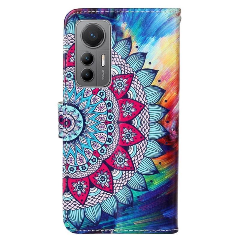 Flip Cover Xiaomi 12 Lite Med Snor Farverig Strappy Mandala