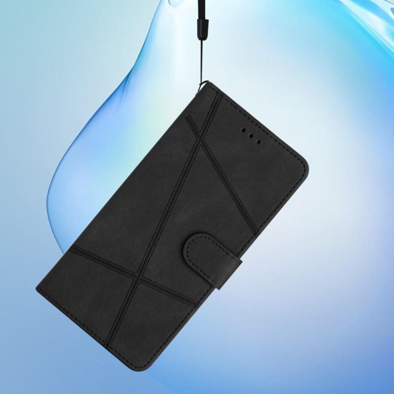 Flip Cover Xiaomi 12 Lite Med Snor Læder Effekt Strop Linjer