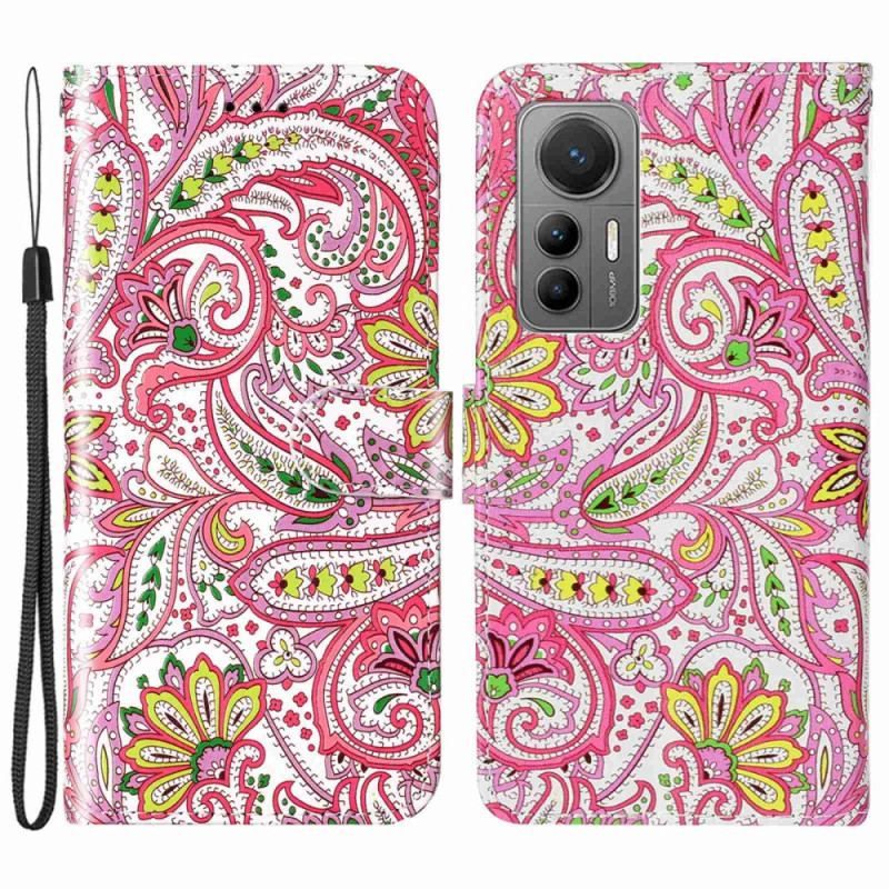 Flip Cover Xiaomi 12 Lite Med Snor Strappy Paisley Mønster