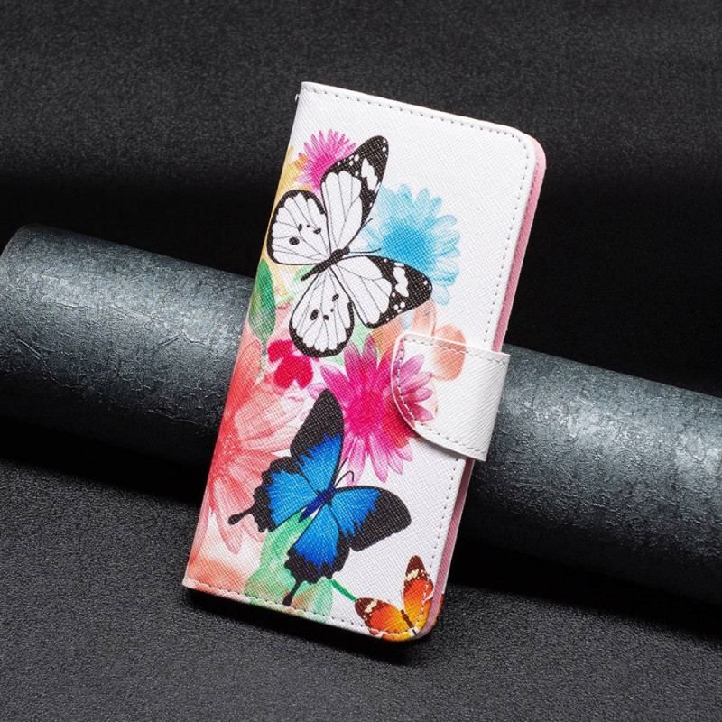 Flip Cover Xiaomi 12T / 12T Pro Malede Sommerfugle Og Blomster