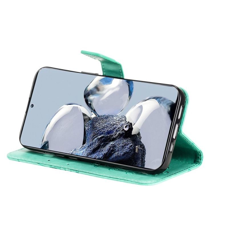 Flip Cover Xiaomi 12T / 12T Pro Med Snor Kæmpe Sommerfugle Med Rem