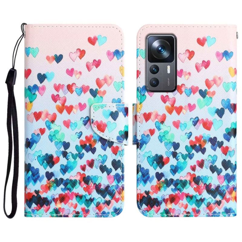Flip Cover Xiaomi 12T / 12T Pro Med Snor Strappy Hearts