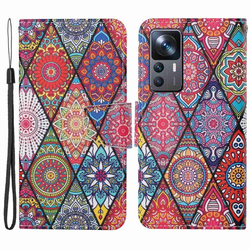 Flip Cover Xiaomi 12T / 12T Pro Patchwork Med Lanyard