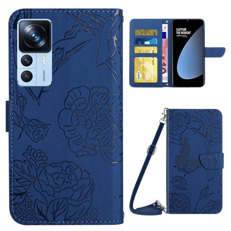 Flip Cover Xiaomi 12T / 12T Pro Sommerfugle Og Skulderrem