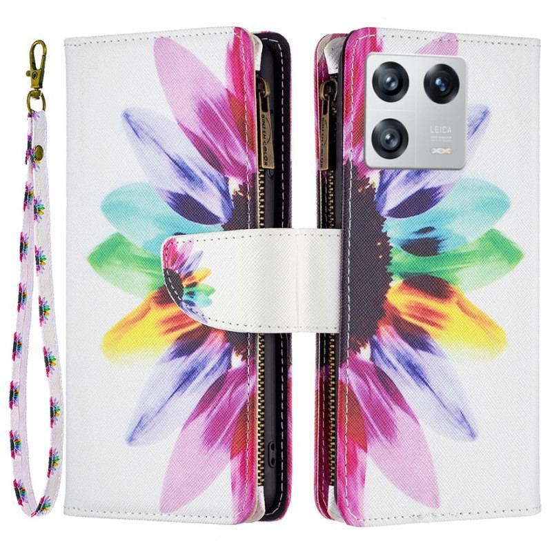 Flip Cover Xiaomi 13 Blomsterlomme Med Lynlås