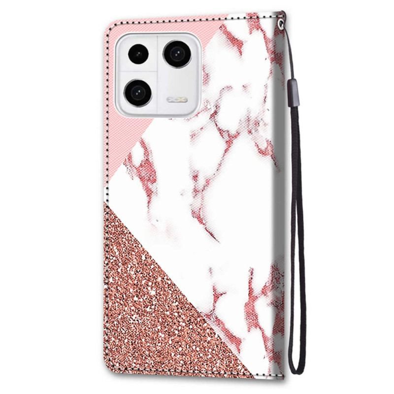 Flip Cover Xiaomi 13 Marmor Og Glitter Trekant