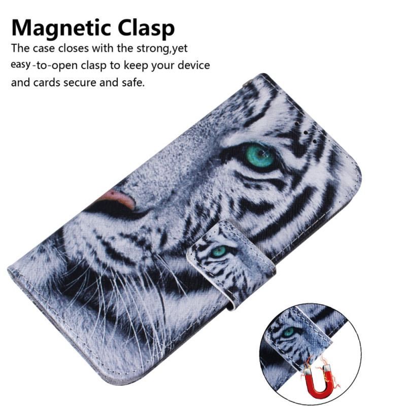 Flip Cover Xiaomi 13 Med Snor Strappy White Tiger