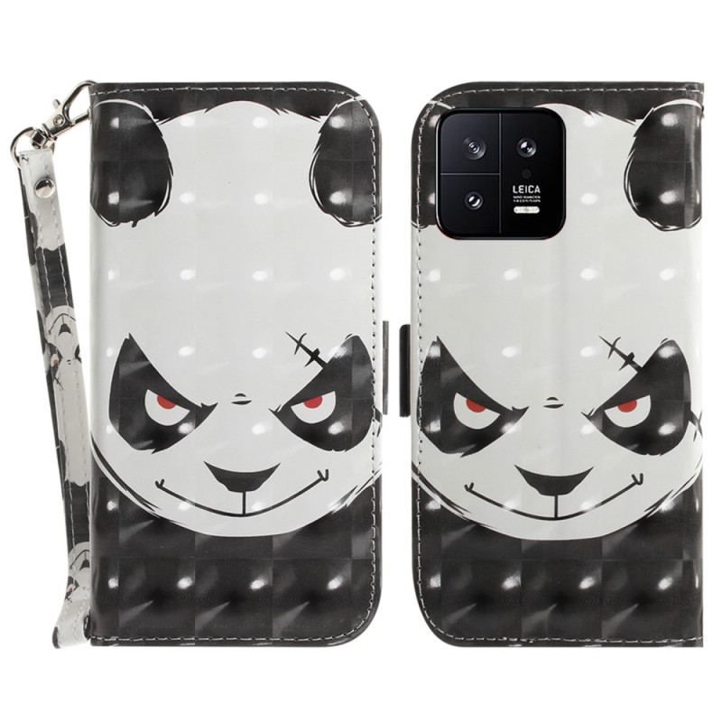 Flip Cover Xiaomi 13 Med Snor Vred Panda Med Snor