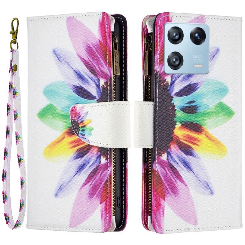 Flip Cover Xiaomi 13 Pro Blomsterlomme Med Lynlås