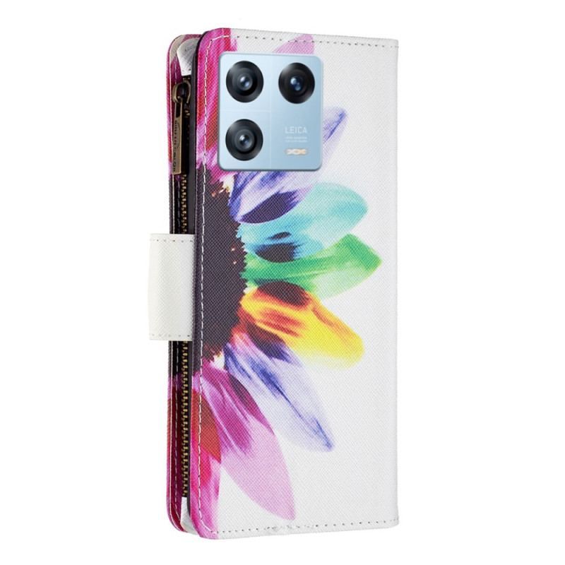 Flip Cover Xiaomi 13 Pro Blomsterlomme Med Lynlås