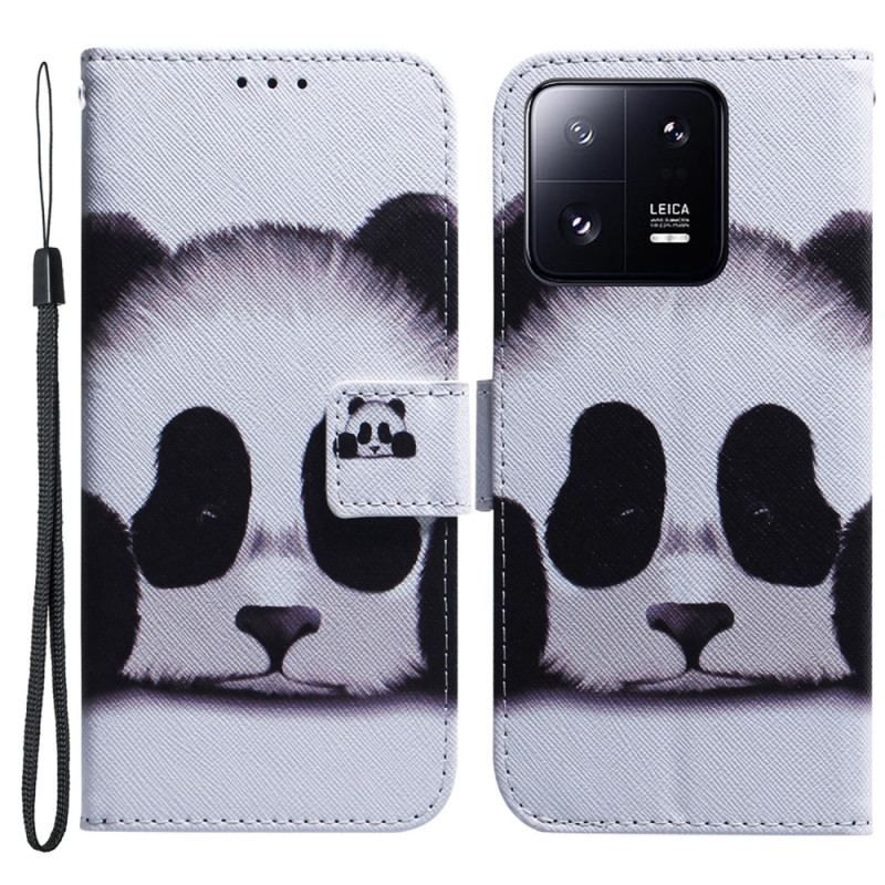 Flip Cover Xiaomi 13 Pro Med Snor Strappy Panda