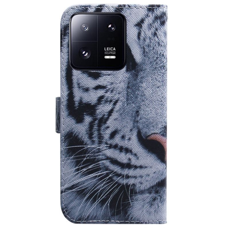 Flip Cover Xiaomi 13 Pro Med Snor Strappy White Tiger