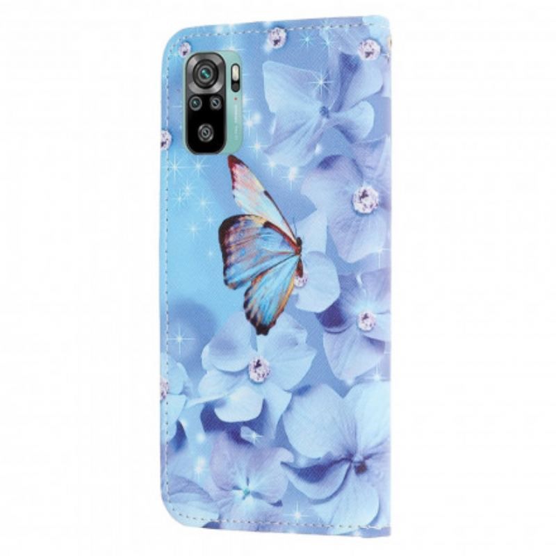 Flip Cover Xiaomi Redmi Note 10 / 10S Med Snor Strappy Diamond Sommerfugle