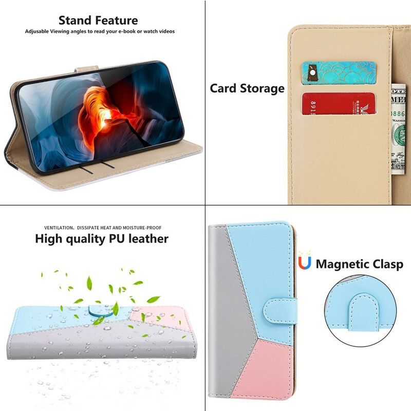 Flip Cover Xiaomi Redmi Note 10 / 10S Trefarvet Lædereffekt