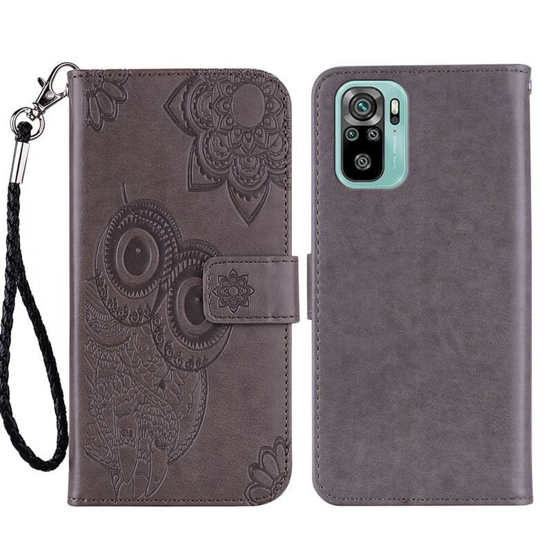 Flip Cover Xiaomi Redmi Note 10 / 10S Ugle Mandala Og Lanyard