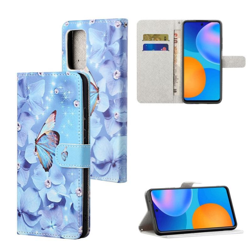 Flip Cover Xiaomi Redmi Note 11 / 11S Med Snor Strappy Diamond Sommerfugle