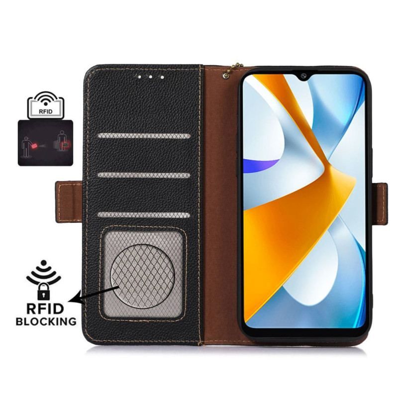 Flip Cover Xiaomi Redmi Note 12 4G Ægte Rfid Tekstureret Læder