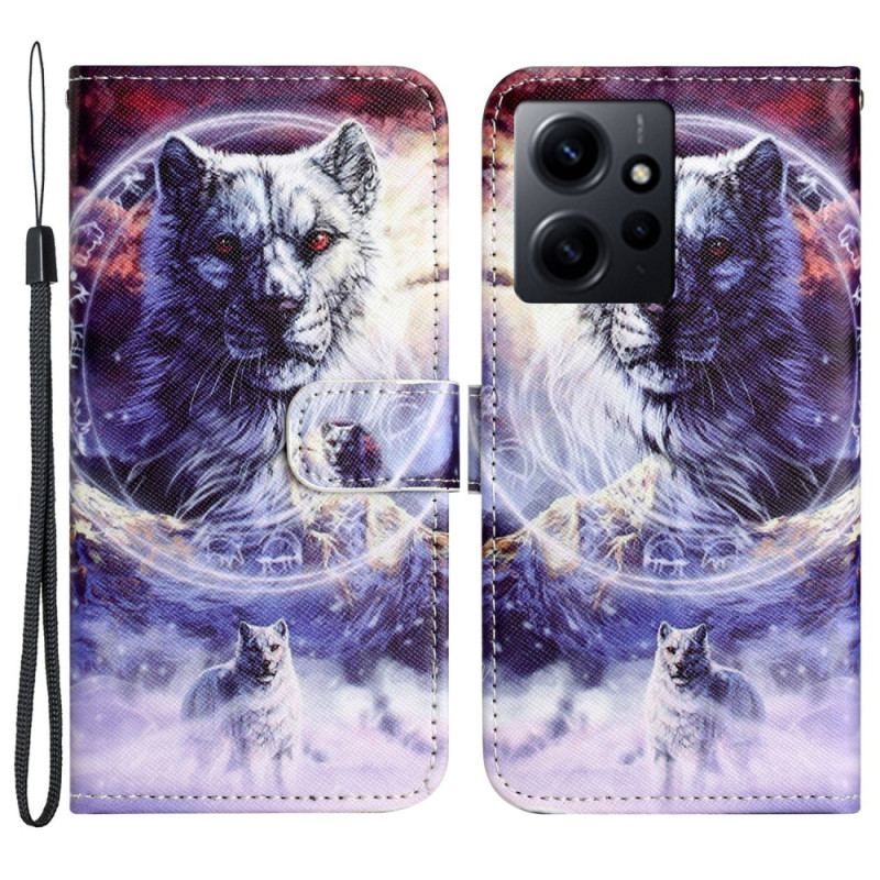 Flip Cover Xiaomi Redmi Note 12 4G Med Snor Strappy Snow Wolf