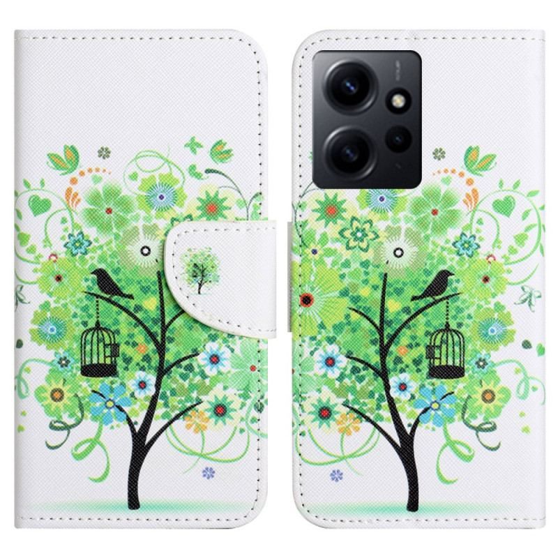 Flip Cover Xiaomi Redmi Note 12 4G Træ Med Grønne Blade
