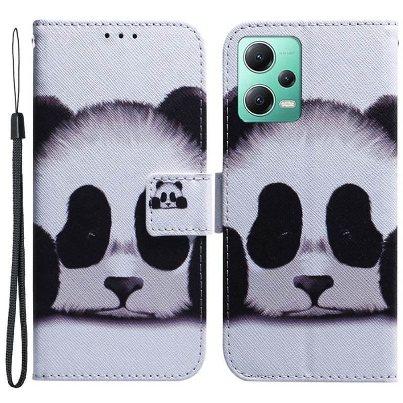 Flip Cover Xiaomi Redmi Note 12 5G Med Snor Strappy Panda