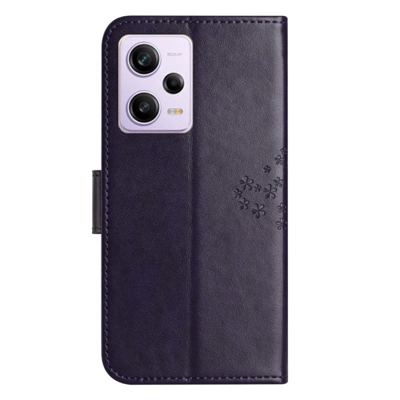 Flip Cover Xiaomi Redmi Note 12 5G Med Snor Thong Træ Og Ugler