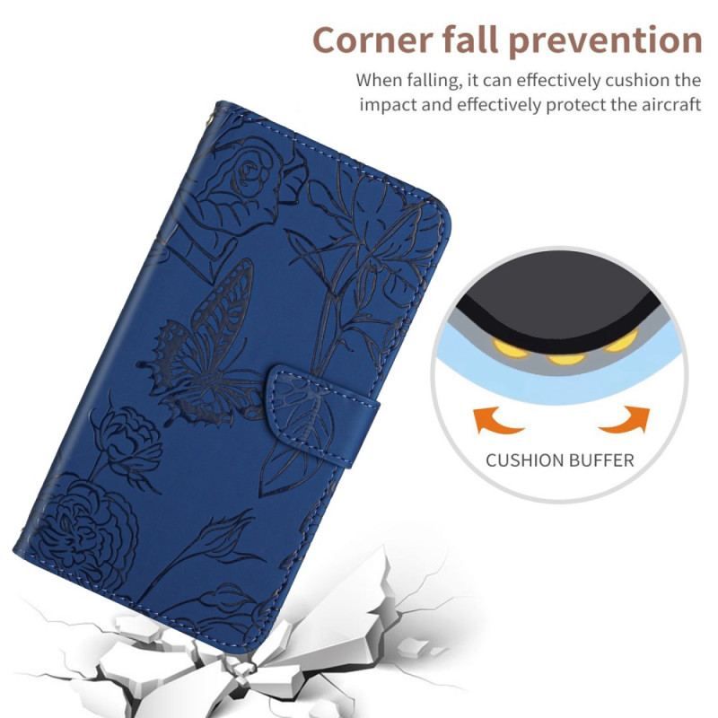 Flip Cover Xiaomi Redmi Note 12 5G Sommerfugle Og Skulderrem