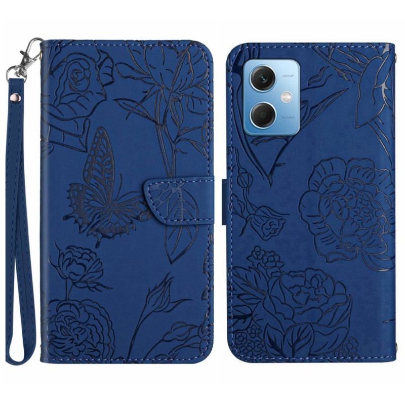 Flip Cover Xiaomi Redmi Note 12 5G Sommerfugle Og Snor