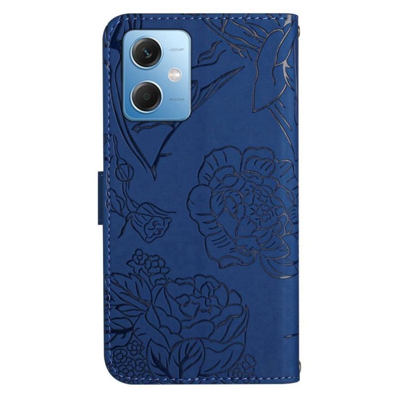 Flip Cover Xiaomi Redmi Note 12 5G Sommerfugle Og Snor