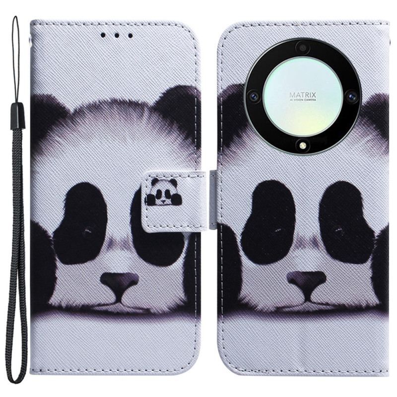 Læder Cover Honor Magic 5 Lite Med Snor Strappy Panda