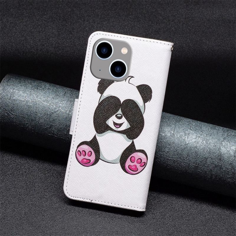 Læder Cover iPhone 14 Plus Panda Sjov