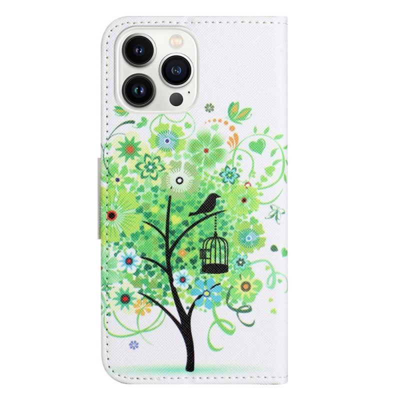 Læder Cover iPhone 14 Pro Grønt Træ