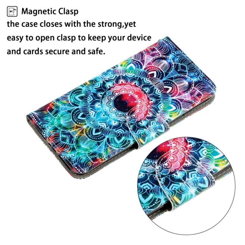 Læder Cover iPhone 15 Med Snor Farverig Mandala Med Rem