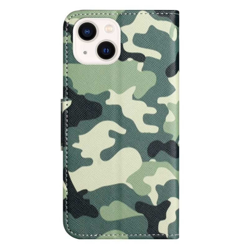 Læder Cover iPhone 15 Militær Camouflage