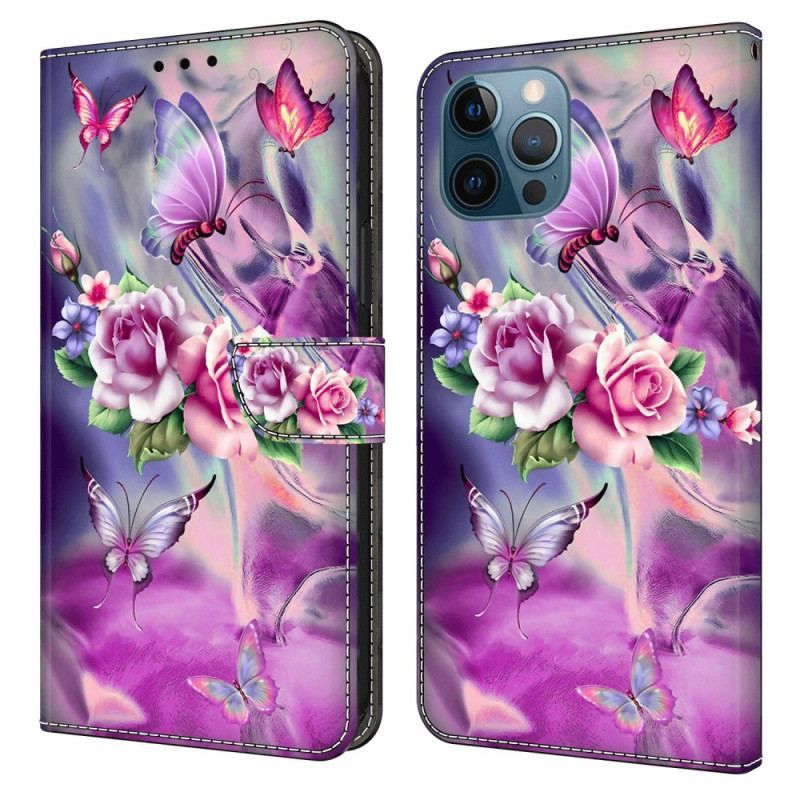 Læder Cover iPhone 15 Pro Smukke Blomster