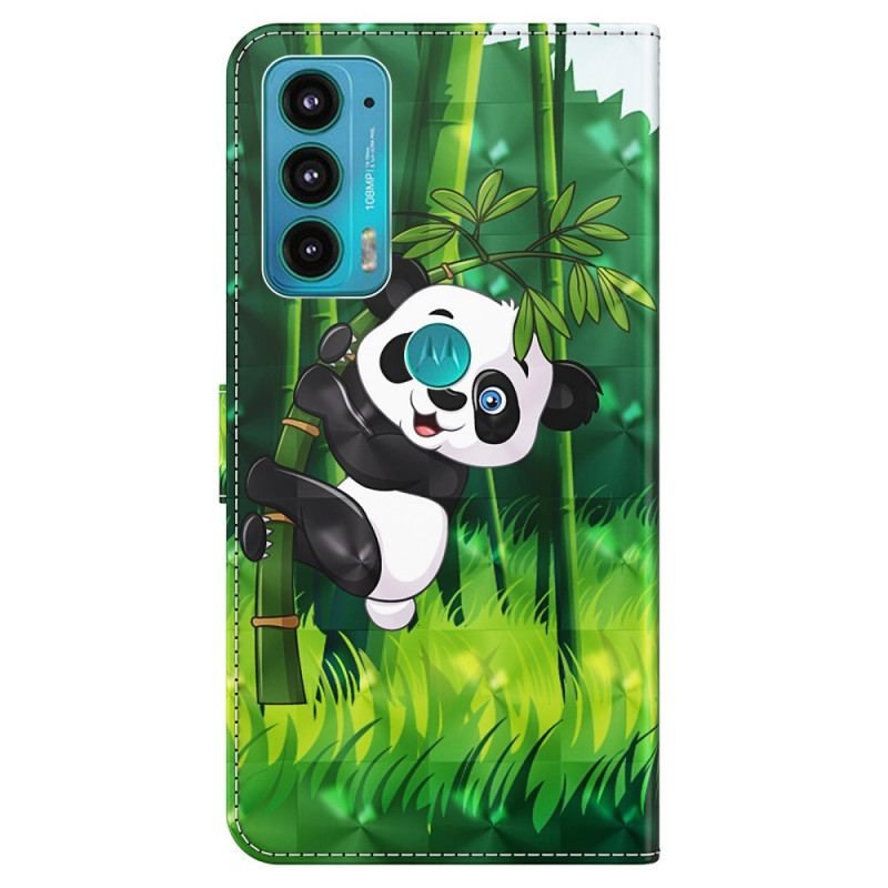 Læder Cover Moto E40 / E30 / E20 Panda Og Bambus