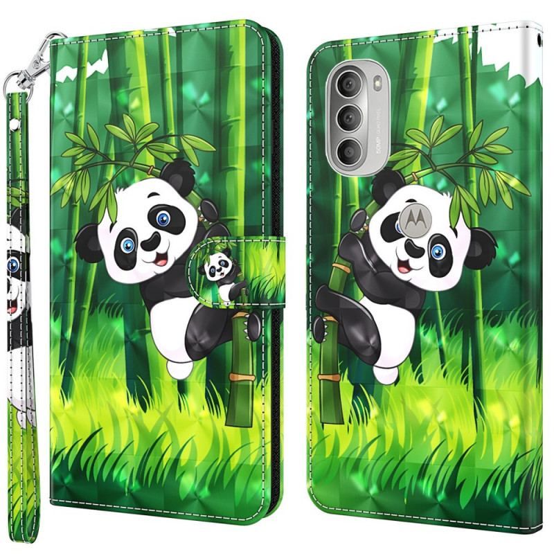 Læder Cover Moto G51 5G Panda Og Bambus