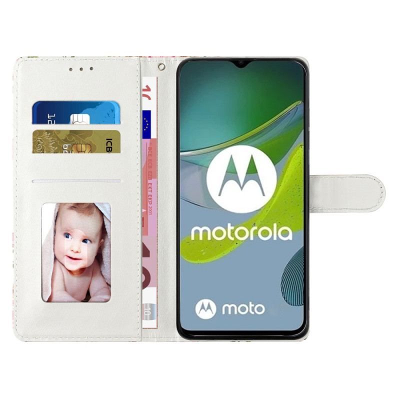 Læder Cover Moto G73 5G Med Snor Gyldne Sommerfugle Med Rem